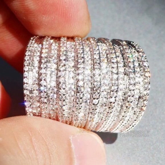 NEW 6.8 CT Silver Round Diamond Multi Layer Ring - Picture 2 of 4